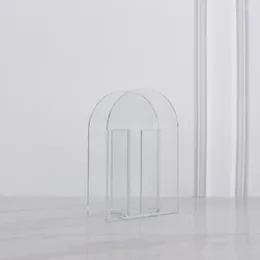Vases Acrylic Teal Glass Vase Grey Transparent Arch Insert Dried Flowers Living Room Geometric Decorative Arrangement
