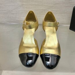 Keile Gold Designer Womens Sandal Slingbacks Mary Jane Schuhe Plattformen Schuhe Retro Moderne Patentleder Cowhide Patchwork Cover Absatz Fischer Kleidungsschuhe