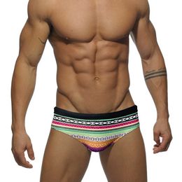 Men's Swimwear Sexy Colourful Swimwear Summer Mens Pad Push Swim Briefs Bikini Low Waist Bathing Suit Fashion Male Sport Beach Surfing Trunks Y240517