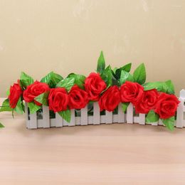 Decorative Flowers 2.4m Artificial With Green Leaves Simulation Rose Vine Roses Rattan String For Home Wedding Garden Decoration