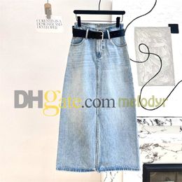 Designer Short Dress High Waist Slim Denim Skirts Fashion Split A Line Jean Skirt with Letter Belt Women Blue Denim Dresses