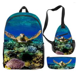 Backpack Fashion Youthful Funny Coral Underwater World 3pcs/Set 3D Print Bookbag Laptop Daypack Backpacks Chest Bags Pencil Case