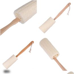 Bath Brushes Sponges Scrubbers Natural Loofah Brush With Long Wood Handle Exfoliating Dry Skin Shower Body Scrubber Spa Masr Dh8580 Dr Dhwon