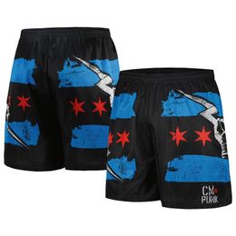 Mens Chalk Line Black CM Punk Flag Retro Shorts Summer Fashion Children Short Pant Oversized Men Bottom 240516