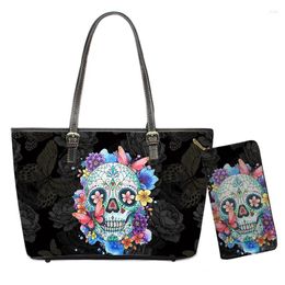 Evening Bags Beauty Butterflies Skull Floral Print Shoulder Fashion Women Zipper PU Leather Handbags 2pcs/set Tote Bag Purse