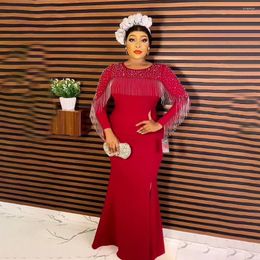 Casual Dresses CINESSD Elegant Solid Colour Fishtail Dress Stretch Heavy Embroidery Drilling Plus Tassel Beads African Evening