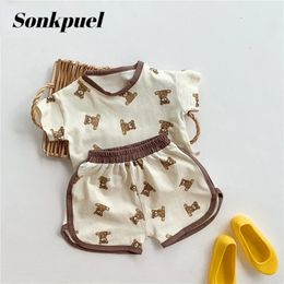 Baby Girls Boys Summer Clothes Cute Bear Print Outfit Short Sleeve T shirt Tops Shorts Casual Two Pieces Set 240515