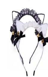 Black lace Cat Ear Headband Ribbon Golden Bells Kawaii Kitty Cosplay Hair Band Hair Stick Halloween Christmas Easter headwear6625725