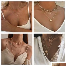 Pendant Necklaces Fashion New Designer Necklace Personalized Cross Mti-Layer Chain Set Versatile Gold Jewlery For Women Custom Sister Otop2