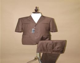 MEN039S -Anzug mit kurzen Ärmeln Anzug Frou Knopf Alltag Freizeit braun reiner Farbbuchse und Pants8584843