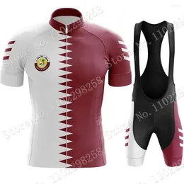 Racing Sets Qatar National Team Cycling Jersey 2024 Set Summer Bicycle Clothing Road Bike Shirts Suit Bib Shorts MTB Ropa Maillot