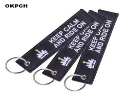 Fashion Motorcycle Keychain Car key Rings Black Keep Calm and Ride On Cars and Motorcycles Key Fobs Keychains3454999