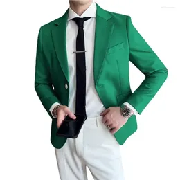 Men's Suits Pure Colour Men Business Twill Suit Jacket Black / Green White Fashion Wedding Ball Party Blazers Slim Fit Coat