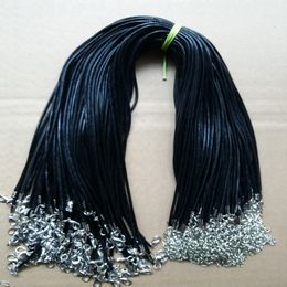 100pcs Black 1 5mm 2mm Wax rope Jewelry Rope Necklace Lobster clasp Cord For DIY Craft Pendant Necklace Jewelry 45cm 18'' 2966