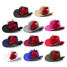 Berets Cowboy Hat Western Cowgirl Flower Feathers Hats For Womens Party Costume Dropship