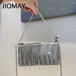 Evening Bags JIOMAY Luxury Designer Handbag 2024 Women Bling Rhinestone Purse With Tassel Shiny Ladies Double Chain Underarm Mobile Phone