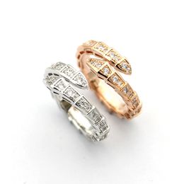 2019 Fashion Brand Jewelry Men Women full CZ Diamond snake Ring silver color couple Rings Titanium Steel High Polished Lover Rings je 340F