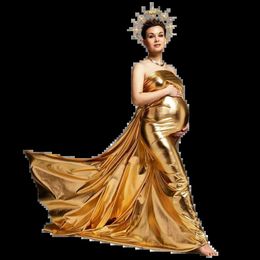 Maternity Dresses Golden pregnant woman photography props packaging clothing background suitable for silver shiny elastic fabric H240517