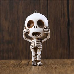 Decorative Objects Figurines New Creative Ghost Faced Skeleton Doll Decorations Cute and Funny Resin Keychain Pendant Accessories H240517