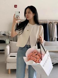 Women's Jackets Vinatge Small Fragrance Short Coat Women 2024 Summer Design Korean Chic Niche Tops Simple Solid Two-button Cardigan