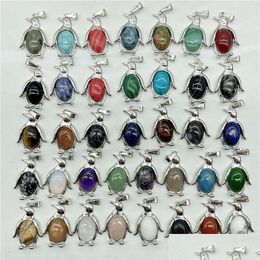 Charms Natural Crystal Stone Penguin Pendant Lapis Amethyst Aventurine Rose Quartz Agate Diy Necklaces Accessories Drop Delivery Jewel Otzjm