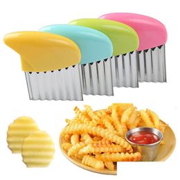 Fruit Vegetable Tools Potato Cutter Chip French Fry Maker Dough Crinkle Wavy Slicer Knife Stainless Steel Kitchen Tool Drop Delivery H Otloa