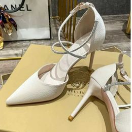 Dress Shoes New Rhinestone Women High Heels Pumps Fashion Buckle Wedding Pointed Stiletto Heel T-Heel Sandals H240517