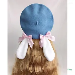 Berets Dropship Fashion Ears Bowknot Painter Hat Japanese Biscuits All-match Headwear For Street