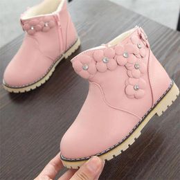 Boots Girls 2024 Rhinestone Baby Cotton Shoes Plus Velvet Warm Small Flowers Children Snow