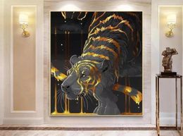 Abstract Black Lion Tiger with Golden Striped Hairs Posters and Prints Canvas Paintings Wall Art Pictures for Living Room Home Dec1683680