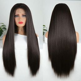 Synthetic Hair 13X3 Lace Frontal Wigs Long 13X3 32" Blonde Heat Friendly Smooth Straight Kanekalon Futura Fiber Wig