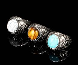 Fashion Stainless Steel Ring Retro Turquoise Titanium Steel Ring Men039s Jewelry Ring Fashion Exquisite Jewelry Size 5124266886