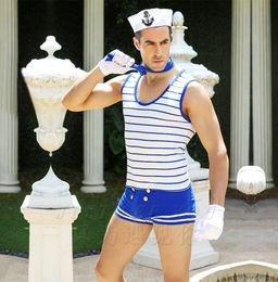 6606 Adult Men Sexy Cosplay Costumes Navy Sailor Costume White Blue Seaman Uniform Supper Attractive Costume Outfits8390938