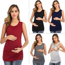 Maternity Tops Tees 2024 Summer Pregnant Women Breastfeeding Clothes Sleeveless Tees for Nursing Pregnancy Lactation Tank Tops Sleeveless T-shirt Y240518