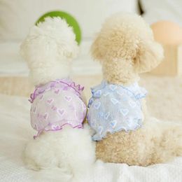 Dog Apparel Korean Style Mesh Lace Dress Fashion Heart Pattern Fine Glitter Pet Sunscreen Vest Breathable Princess Wedding