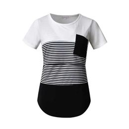 Maternity Tops Tees Summer Short Sleeve Breastfeeding Tops Maternity Casual Clothes Cotton Nursing T-shirt For Pregnant Women Large Size S-XXL Y240518MO9Q