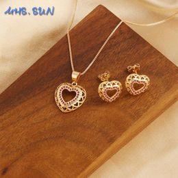 Necklace Earrings Set MHS.SUN Trendy Gold Plated Hollow Heart Mosaic CZ Chain Choker For Women Birthday Party Jewellery