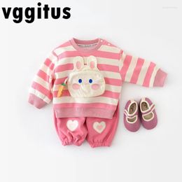 Clothing Sets Spring Autumn Kids Girl Long Sleeved Cartoon Striped Pullover Sweatshirt And Sports Pants Children Outfits E1718