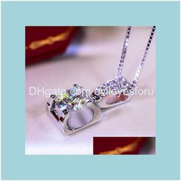 1Ct Brilliant Solid 925 Sterling Sier Wedding Anniversary Sona Diamond Pendant Necklace Engagement Party Band Fine Jewellery Women Fan D Dhudj