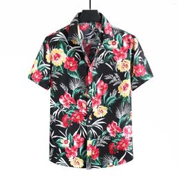 Men's Casual Shirts Hawaiian Shirt Men Summer Hawaii Tops Large Size Lapel Printed Turndown Floral Short Sleeved Blouse