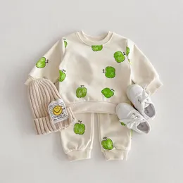 Clothing Sets 2024 Spring Baby Long Sleeve Clothes Set Toddler Boy Cute Apple Print Sweatshirt Pants 2pcs Suit Infant Girl Outfits