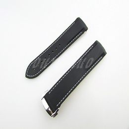 22mm NEW Black With White stitched Diver Rubber band strap with deployment clasp For Omega Watch 222B