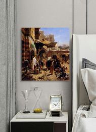 Canvas Wall Art A Lively Market for Oil Painting in The Middle East Wall Pictures for Living Room Ready to Hang Framed 16X20in 4504044554
