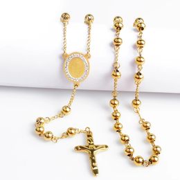 2023 New Cross Pendant Necklace For Men Women 14K Gold Rosary Beads Necklace Religious Jewellery