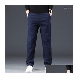 Men'S Pants Mens 98% Cotton Chinos Casual Khaki Loose Straight Streetwear Men Twill Tall Trousers Drop Delivery Apparel Clothing Dhcaq