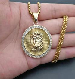 Pendant Necklaces Hip Hop Iced Out Rhinestone Jesus Piece Neck Pendants Gold Color Stainless Steel Chain For Men Jewelry1458983
