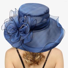 Wide Brim Hats Womens Sun Hat Elegant Wedding Flower Solid Color Sunshade Headdress Vintage Visors Cap