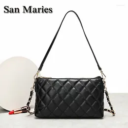 Shoulder Bags San Maries Fashion Trend Small Female Cow Leather Plaid Crossbody For Women Brand Chain Purses Girls Tote