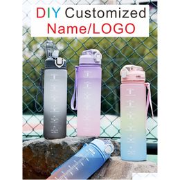 Tumblers Diy Name Plastic Bottle With St 1L Big Capacity Customise Print Your Pattern Design Outdoor Easy Take Summer Sport Drink 2312 Dhpze