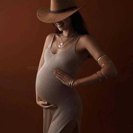 Maternity Dresses Sexy Transparent V-neck Pregnant Women Photography Props Dress Double layered Backless Clothing Photo Shooting Baby Shower H240517